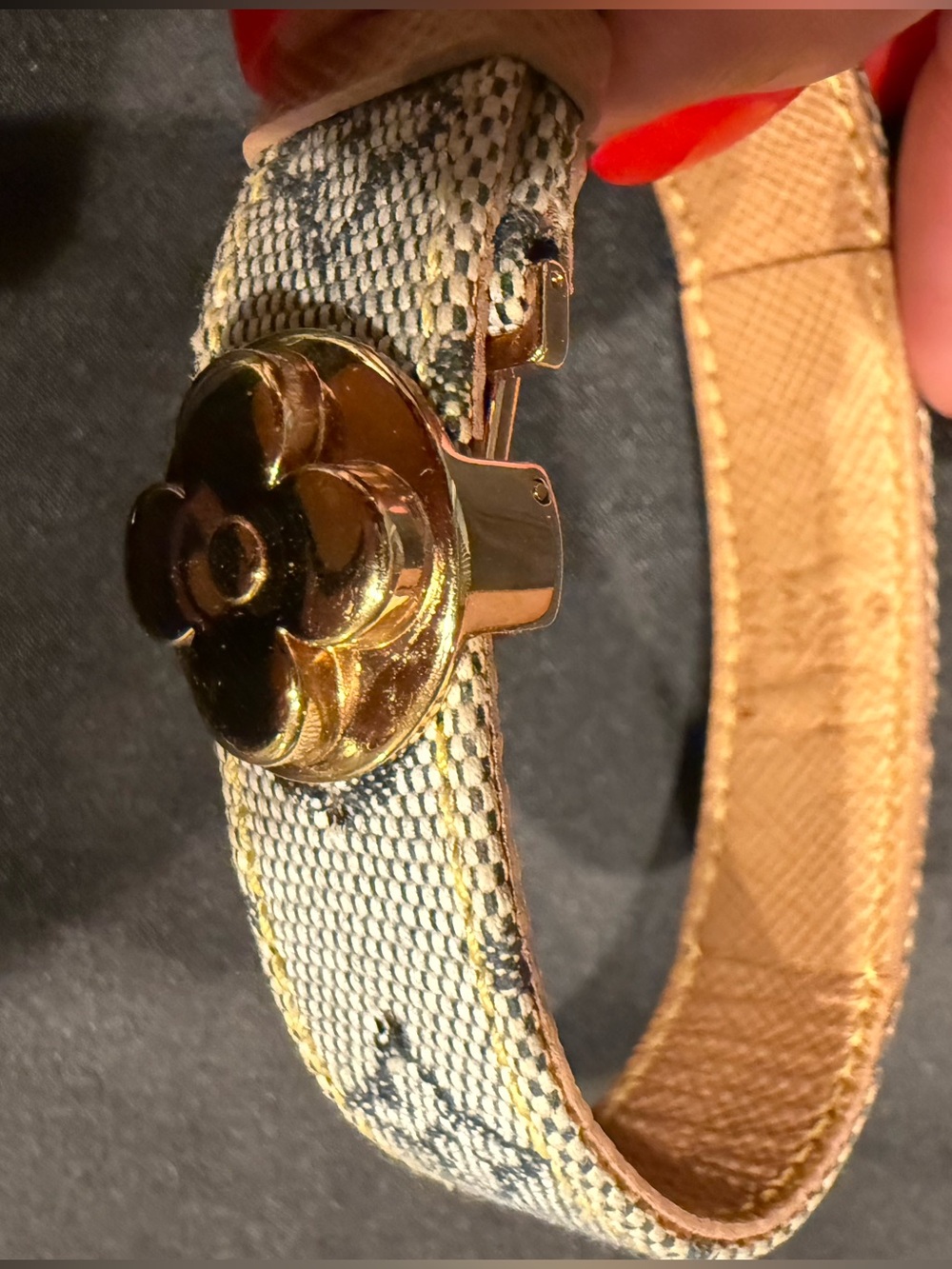 Louis Vuitton Mini Lin Monogram Good Luck Wish Bracelet Gold Flower Clasp - Picture 15 of 16